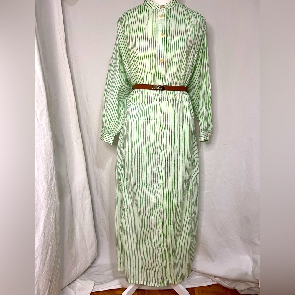 Entireworld green stripe print cotton tunic caftan